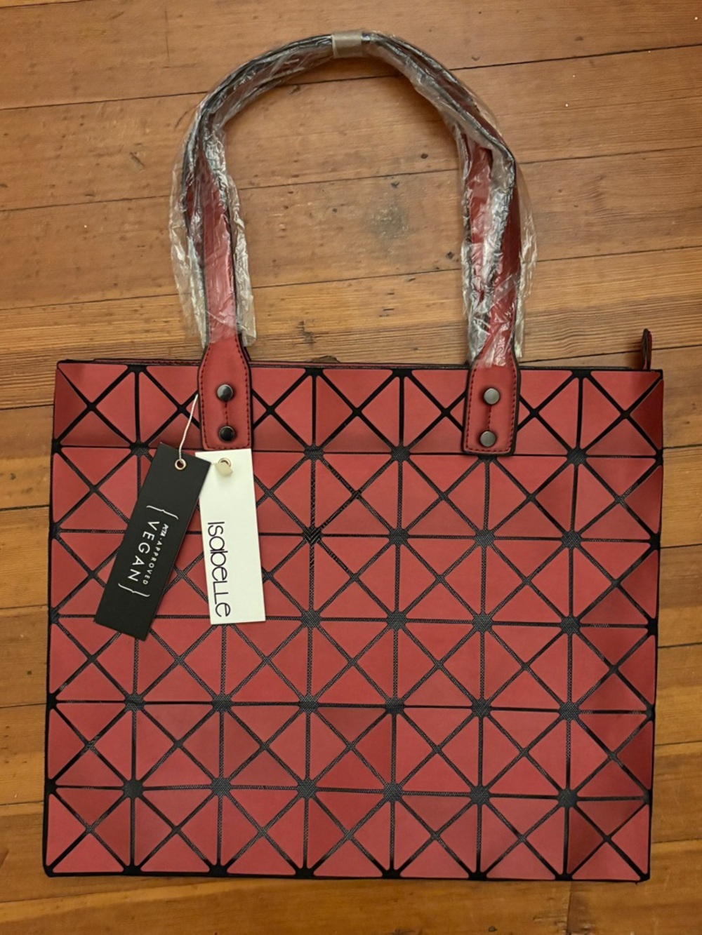 Isabelle Red Geometric Vegan Tote Bag